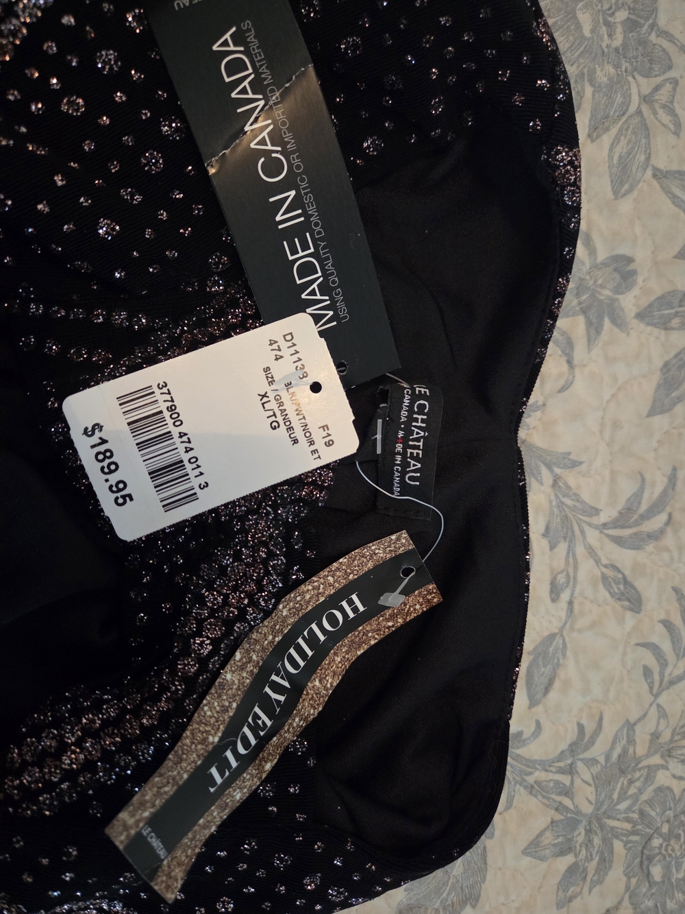 le chateau Black Dress with Pink Beaded Geometric Design - Long Sleeve - Picture 3 of 5